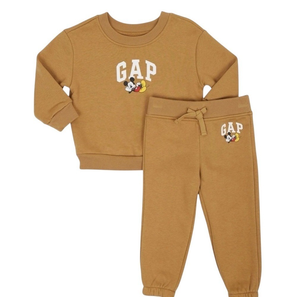 GAP x Disney Mickey Mouse Sweatshirt Jogger Set Girls Medium Brown Logo EUC